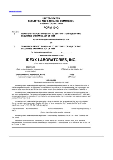 Miniature IDEXX Laboratories 10-Q Rapport trimestriel  