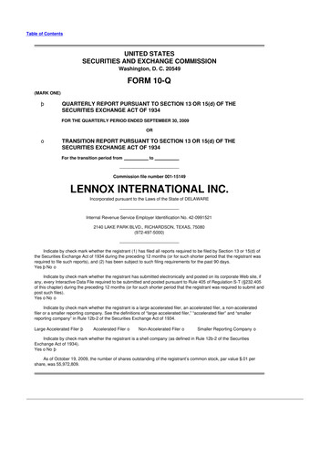 Miniature Lennox 10-Q Rapport trimestriel  