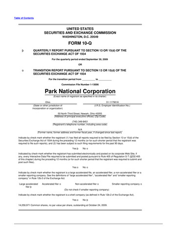 Thumbnail Park National Corp 10-Q Quarterly Report FY 