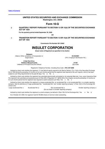 Thumbnail Insulet 10-Q Quarterly Report FY 