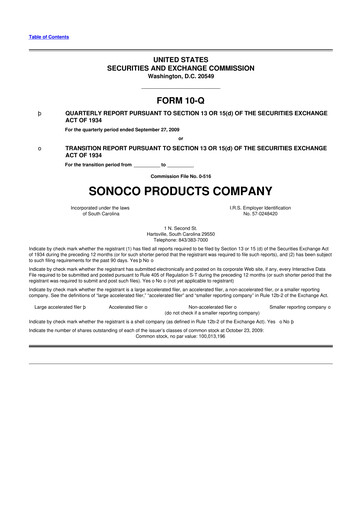 Thumbnail Sonoco 10-Q Quarterly Report FY 