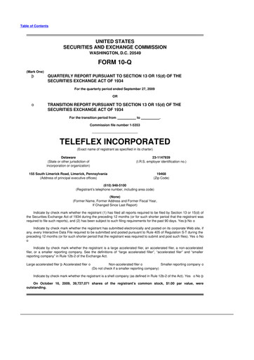 Thumbnail Teleflex 10-Q Quarterly Report FY 