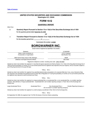 Miniature BorgWarner 10-Q Rapport trimestriel  