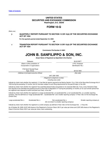Thumbnail John B. Sanfilippo & Son 10-Q Quarterly Report FY 