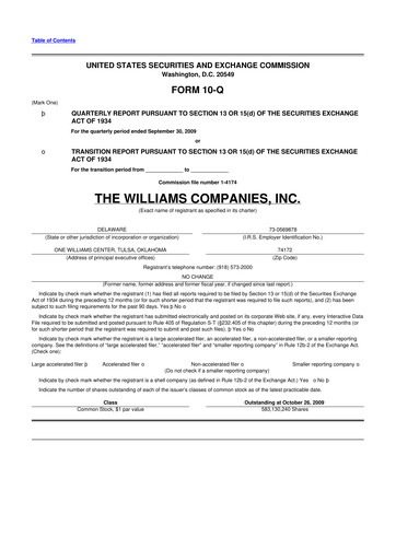 Thumbnail Williams Companies
 10-Q Quarterly Report FY 
