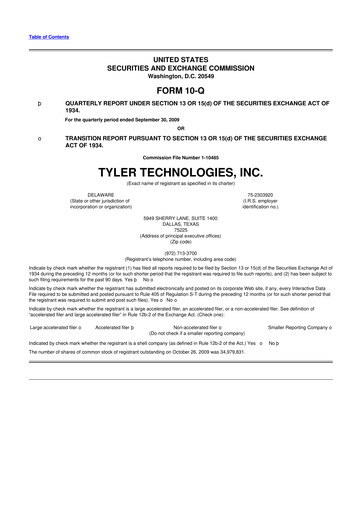 Thumbnail Tyler Technologies
 10-Q Quarterly Report FY 