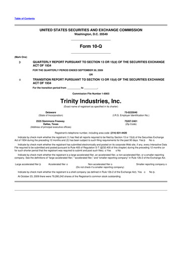 Miniature Trinity Industries
 10-Q Rapport trimestriel  