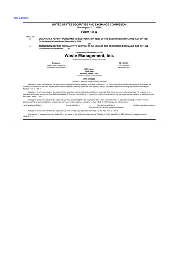 Thumbnail Waste Management 10-Q Quarterly Report FY 