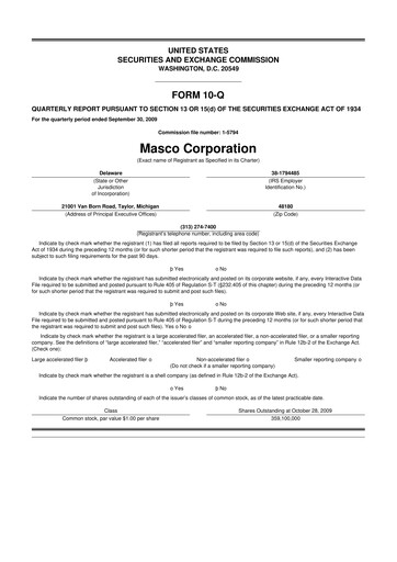Miniature Masco 10-Q Rapport trimestriel  