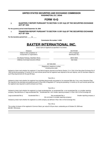 Miniature Baxter 10-Q Rapport trimestriel  