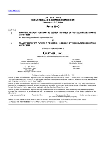 Thumbnail Gartner 10-Q Quarterly Report FY 