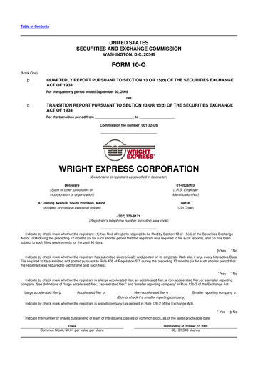 Thumbnail WEX 10-Q Quarterly Report FY 