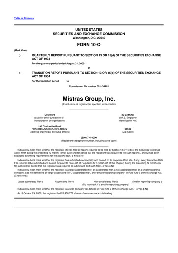 Thumbnail MISTRAS Group
 10-Q Quarterly Report FY 