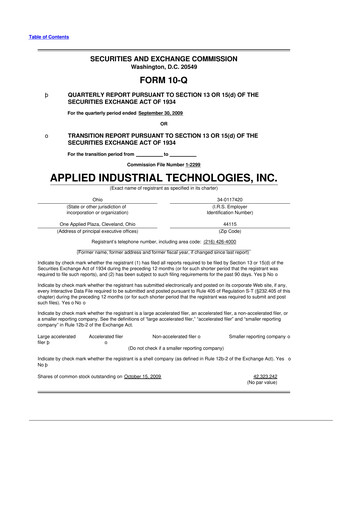Miniature Applied Industrial Technologies
 10-Q Rapport trimestriel  