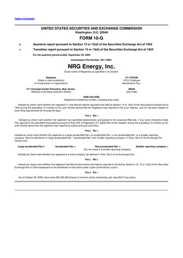 Thumbnail NRG Energy
 10-Q Quarterly Report FY 