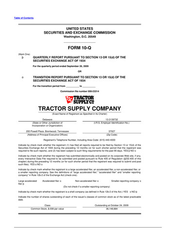 Miniature Tractor Supply 10-Q Rapport trimestriel  