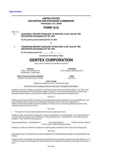 Thumbnail Gentex 10-Q Quarterly Report FY 