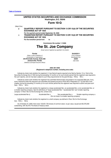 Thumbnail St. Joe Company
 10-Q Quarterly Report FY 