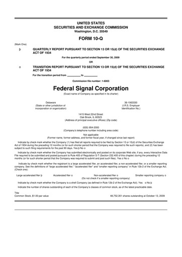 Miniature Federal Signal 10-Q Rapport trimestriel  