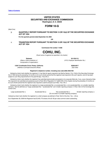 Thumbnail Cohu 10-Q Quarterly Report FY 