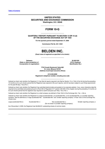 Thumbnail Belden 10-Q Quarterly Report FY 