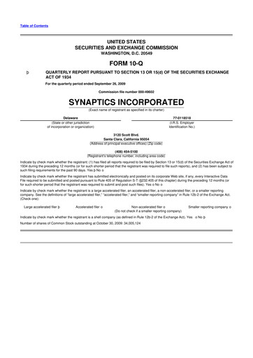 Thumbnail Synaptics 10-Q Quarterly Report FY 