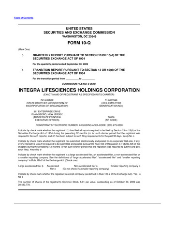 Thumbnail Integra LifeSciences 10-Q Quarterly Report FY 