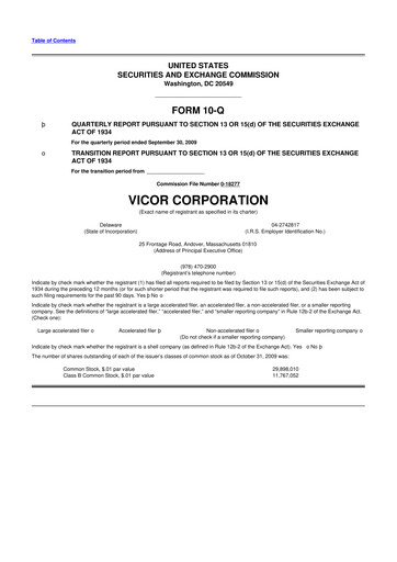 Miniature Vicor
 10-Q Rapport trimestriel  