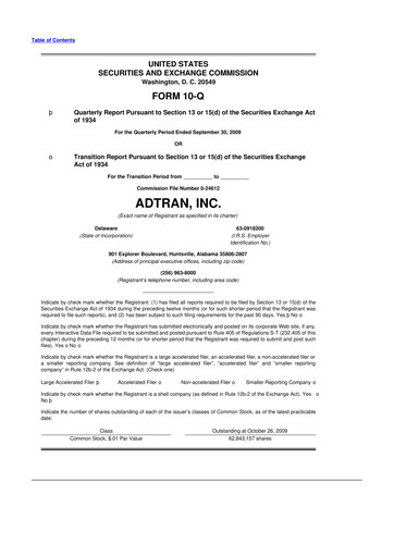 Thumbnail ADTRAN 10-Q Quarterly Report FY 