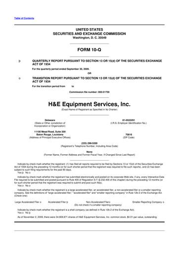 Thumbnail H&E Equipment Services 10-Q Quarterly Report FY 