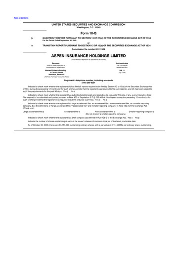 Thumbnail Aspen Insurance 10-Q Quarterly Report FY 