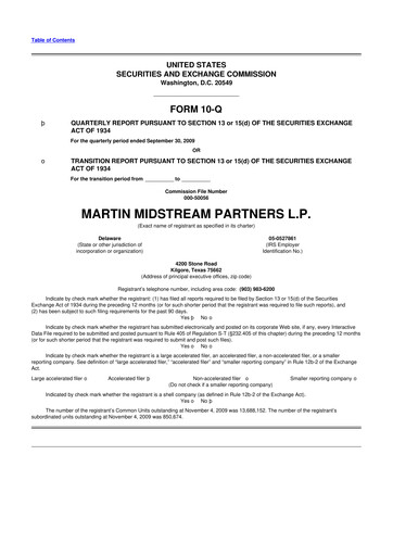 Thumbnail Martin Midstream Partners 10-Q Quarterly Report FY 