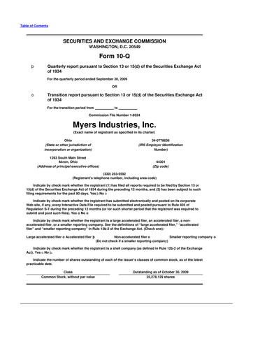 Thumbnail Myers Industries 10-Q Quarterly Report FY 