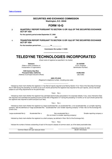 Thumbnail Teledyne Technologies 10-Q Quarterly Report FY 