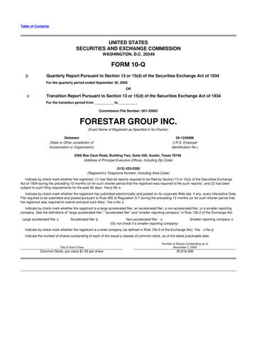 Thumbnail Forestar Group
 10-Q Quarterly Report FY 