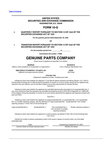 Thumbnail Genuine Parts Company
 10-Q Quarterly Report FY 