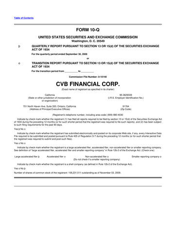 Thumbnail CVB Financial 10-Q Quarterly Report FY 