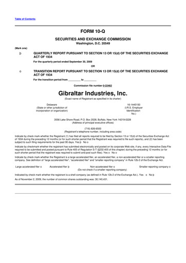 Thumbnail Gibraltar Industries
 10-Q Quarterly Report FY 