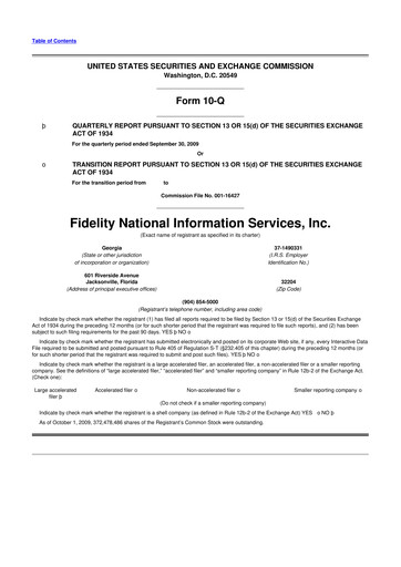 Thumbnail Fidelity National Information Services 10-Q Quarterly Report FY 