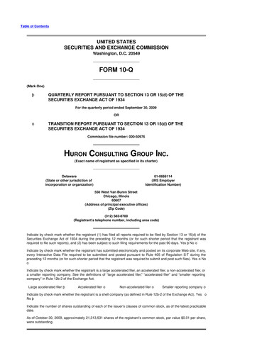 Thumbnail Huron Consulting 10-Q Quarterly Report FY 