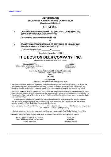 Thumbnail Boston Beer Company 10-Q Quarterly Report FY 