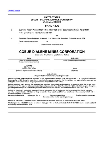Vorschaubild Coeur Mining
 10-Q Quartalsbericht  