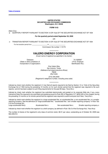 Vorschaubild Valero Energy 10-Q Quartalsbericht  