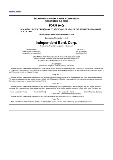 Miniature Independent Bank Corp. 10-Q Rapport trimestriel  