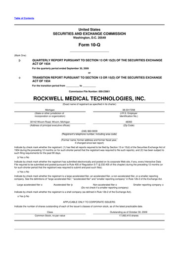 Vorschaubild Rockwell Medical
 10-Q Quartalsbericht  