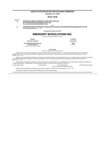 Thumbnail Emergent BioSolutions
 10-Q Quarterly Report FY 