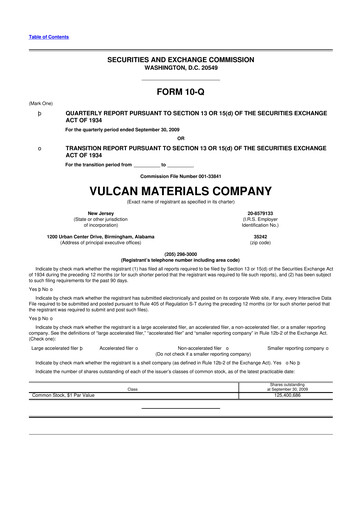 Thumbnail Vulcan Materials 10-Q Quarterly Report FY 