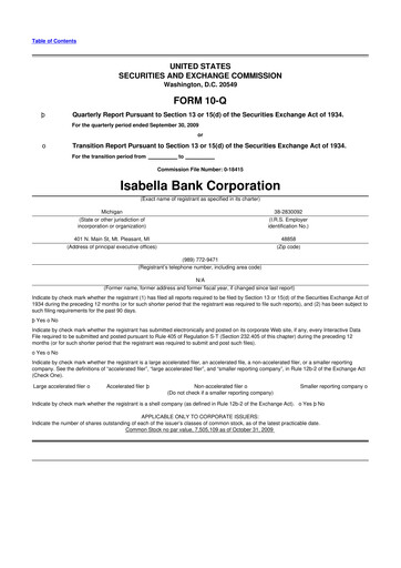 Thumbnail Isabella Bank Corporation 10-Q Quarterly Report FY 
