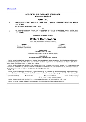 Thumbnail Waters Corporation 10-Q Quarterly Report FY 