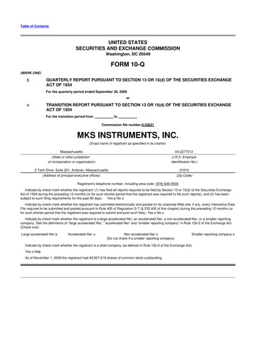Thumbnail MKS Instruments 10-Q Quarterly Report FY 